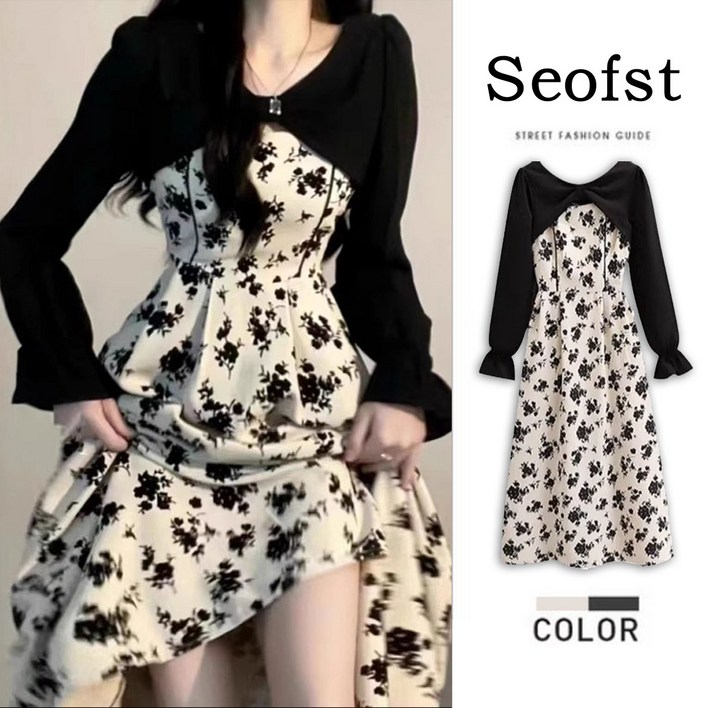 Seofst 2025 신상 로즈플라워 원피스 여름 슬림핏 허리조임 데일리 휴가룩 데이트룩 세련된 여성미 한국 배송 ZZTFZ015