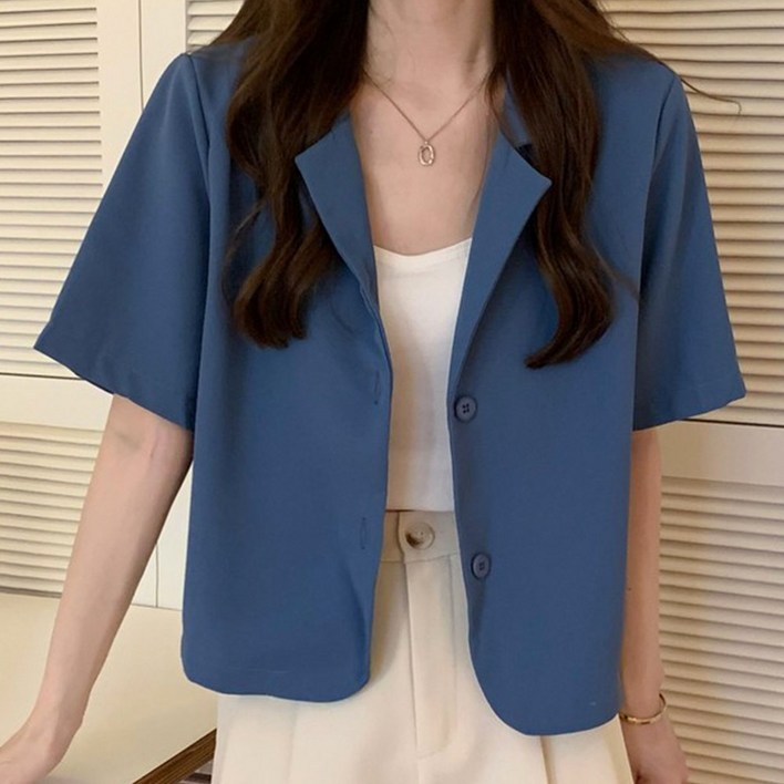 세린 여성 여름 반팔 크롭 싱글 자켓