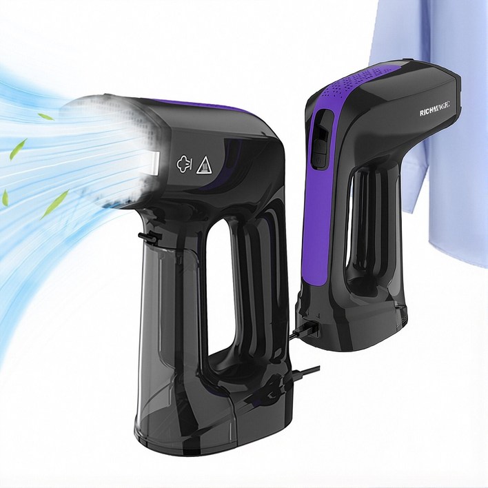 2026년형 RichMagic 진공 흡착식 핸디 스팀 다리미 3단 조절 휴대용 가정용 초경량 신속 예열 살균 진드기습기먼지 제거 200ML 대용량 물통, 자흑색, KY601315