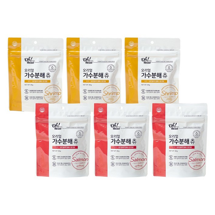 옵티펫 반려동물 오리얼 가수분해 츄 간식, 혼합맛(연어/새우), 90g, 3개