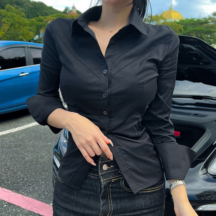 지고다그 여성 셔링 슬림핏 셔츠 오피스룩 긴팔 셔츠 봄 가을 세련된 셔츠 블라우스 YY30073