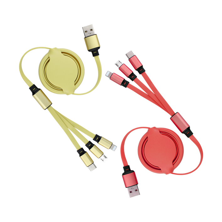 [1+1] 만타이거 3in1 USB 멀티 릴타입 고속충전 케이블, 2개, 레드, 1.2M
