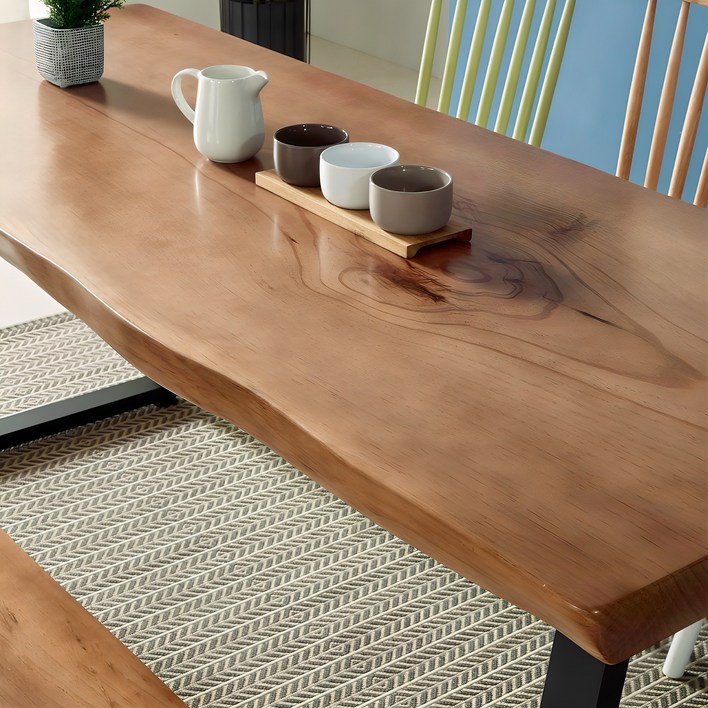 천연 뉴송 월넛 소나무 통 원목 긴 대형 카페 주방 우드슬랩 테이블 식탁 4인 6인