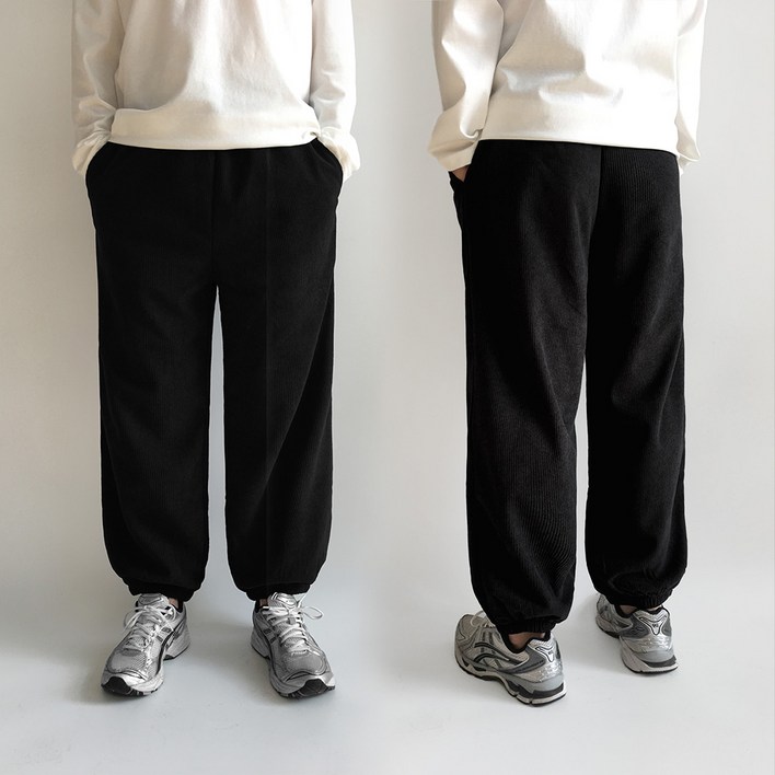 [일칠사] 두꺼운 골덴 남자 융털 조거 와이드 반배기 밴딩 바지