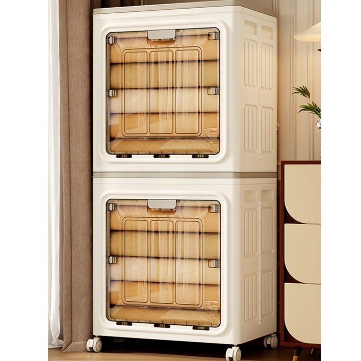 원스 특대형 투명 이동식 수납정리함 적층식 폴딩 리빙박스