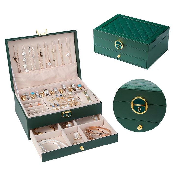 치트몰 휴대용 보석 보관함 정리함 2단 자물쇠 포함