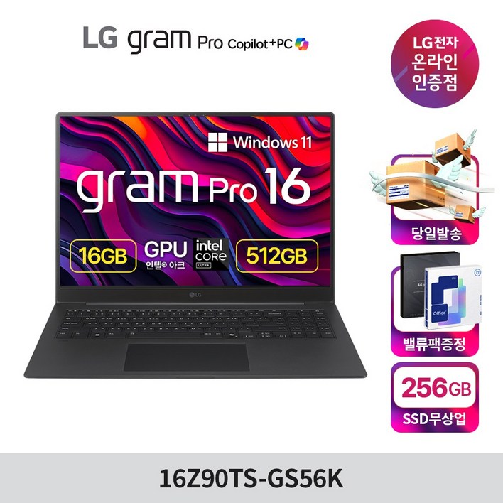LG전자 2025 그램프로 16인치 16Z90TSGS56K 윈도우 고해상도 AI 코파일럿 루나레이크 WQXGA 직장인 대학생 초경량 초슬림 노트북 추천, 16Z90TSGS56K, WIN11 Home, 16GB, 512GB, 메타 그레이