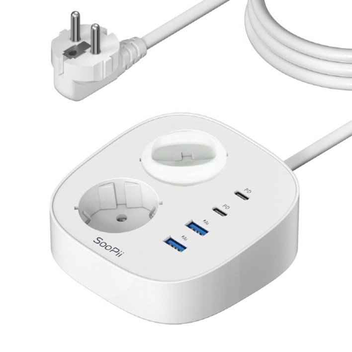 Soopii GaN 65W 초고속충전 2구 콘센트 4000W 책상 USB 멀티탭 GC10