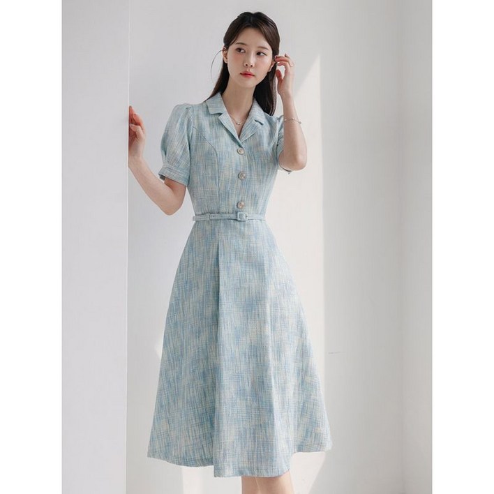 시크라인 XXL까지 테일러드 카라넥 퍼프 슬리브 벨트 원피스 여름 하객룩 오피스룩 데이트 모임 미시 빅사이즈