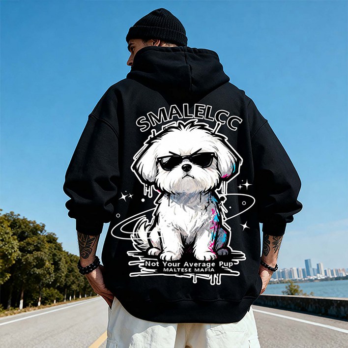 SMALELCC 가을 겨울 남자 후드티 빅사이즈 루즈핏 맨투맨 미국식 프린팅 캐릭터 후드티 기모베이직