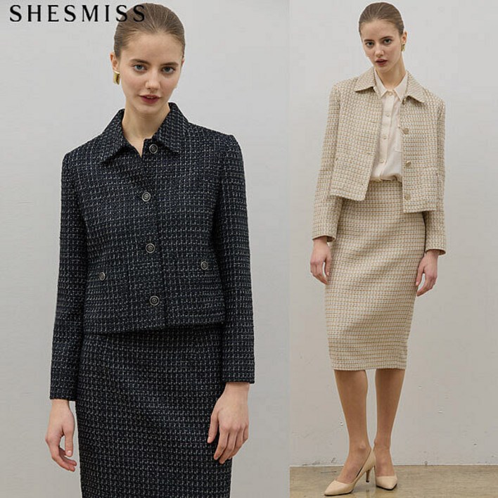 쉬즈미스 쉬즈미스  2SET  기품있는 카라넥 트위드 재킷스커트 2종세트 택가격 596000원 P003528189