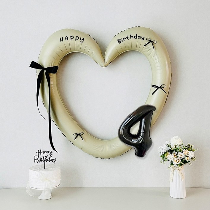 연지마켓 생일 이벤트 하트프레임풍선 블랙 숫자 생일파티 용품 세트 (자유레터링)