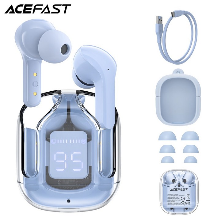 ACEFAST T6 블루투스 5.0 무선 이어버드 ENC 통화 소음 취소 스포츠 뮤직 이어폰, ice blue ACEFAST T6 블루투스 5.0 무선 이어버드 ENC 통화 소음 취소 스포츠 뮤직 이어폰, ice blue
