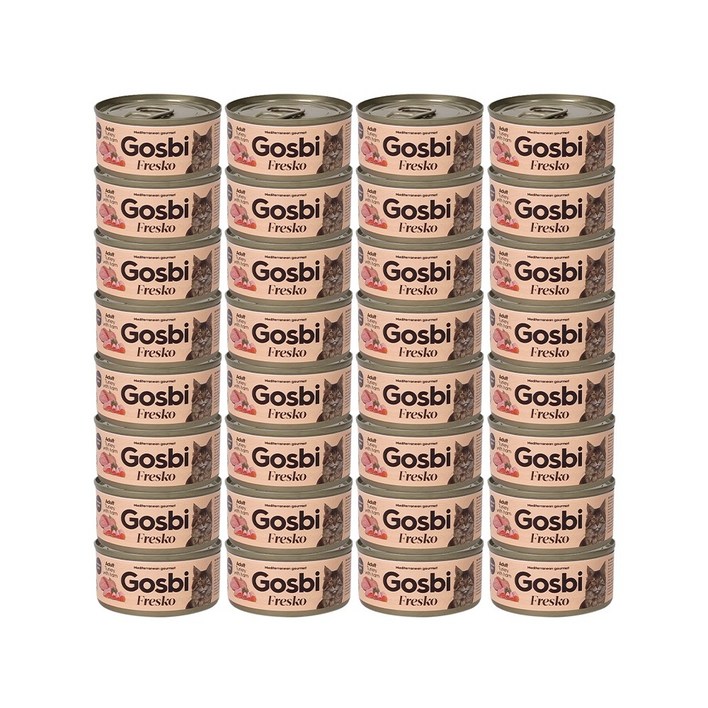 (32개세트) 고스비 프레스코 고양이 간식 캔 칠면조&햄 어덜트 70g