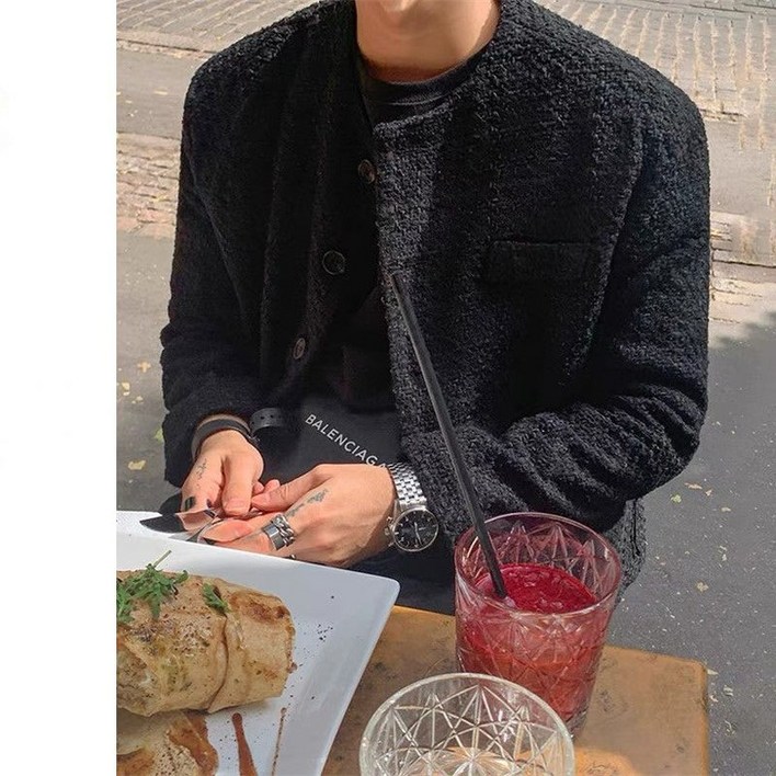 남성 트위드 자켓 봄 가을 캐주얼 패션 상의 아우터 루즈핏 심플 남자 긴팔 트위드 자켓 MJS