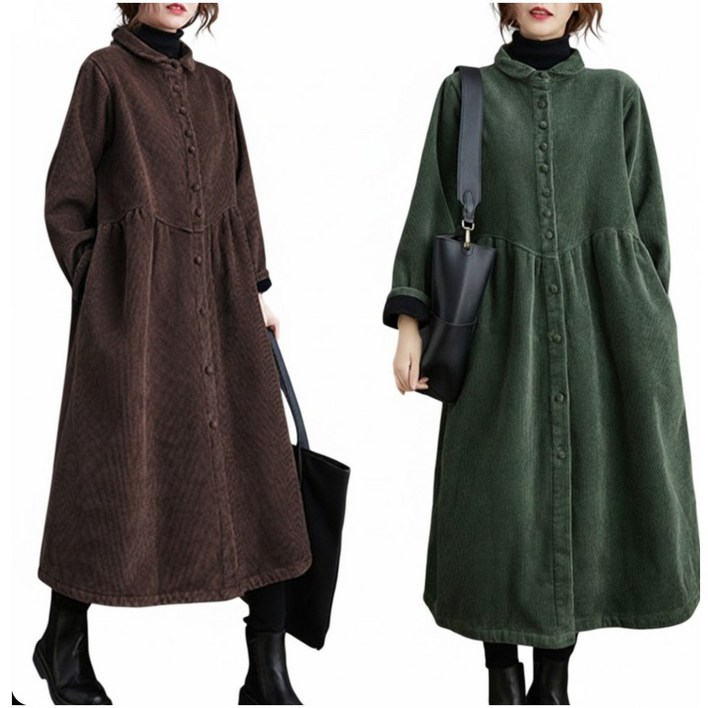 Amyblue 가을 겨울 유럽풍 클래식 코듀로이 골덴 A라인 원피스 따뜻한 기모안감 홈웨이 겨울 아우터 다용도