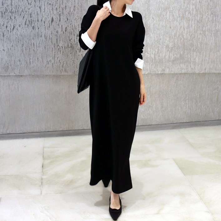 핑크유 셔츠 카라 원피스, 루즈핏, 롱 빅사이즈 원피스 임부복 하객룩