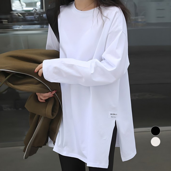 엘쏘 여성용 통기성 루즈핏 사이드 절개 긴팔 티셔츠