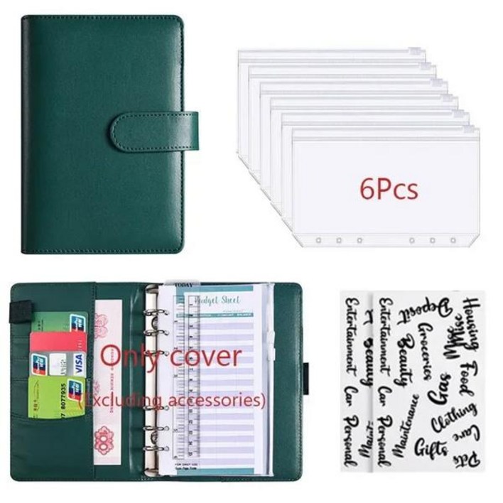 위클리다이어리 투명 지퍼가 있는 PU 가죽 플래너 포켓 2023 A6 바인더 예산지 노트북 현금 봉투 정리함 시스템 경비
