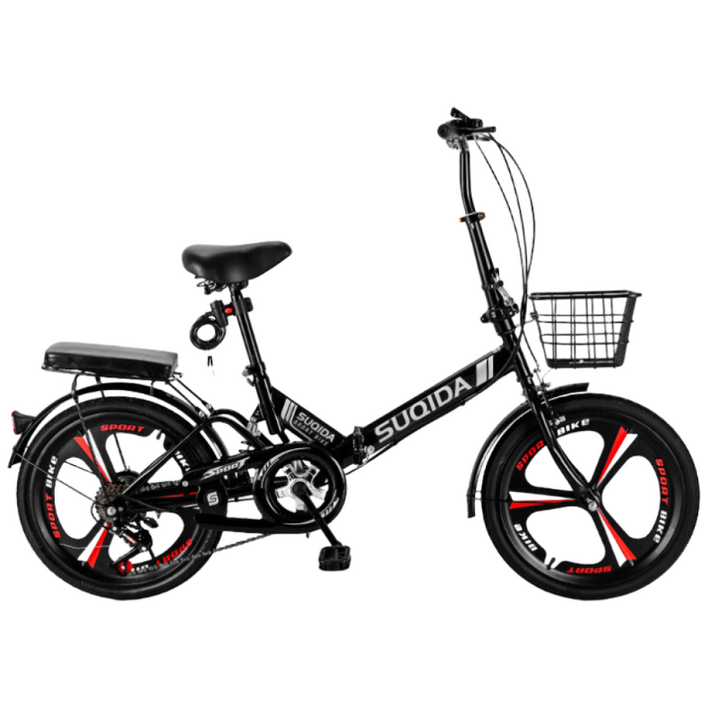 접이식 미니벨로 자전거 서스펜션 완조립 경량 20인치, 1개, 150cm, 20인치  7단 기어 스포크휠 블랙