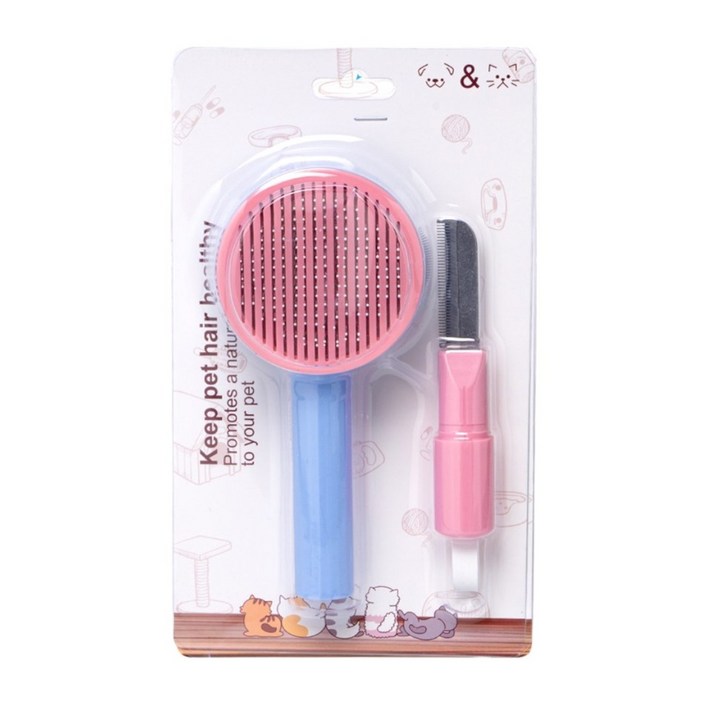 3IN1 원터치 강아지빗 + 숱빗 + 눈꼽빗 세트 애견 브러쉬 눈꼽빗 참빗 고양이 강아지 브러쉬, 블루핑크, 1개