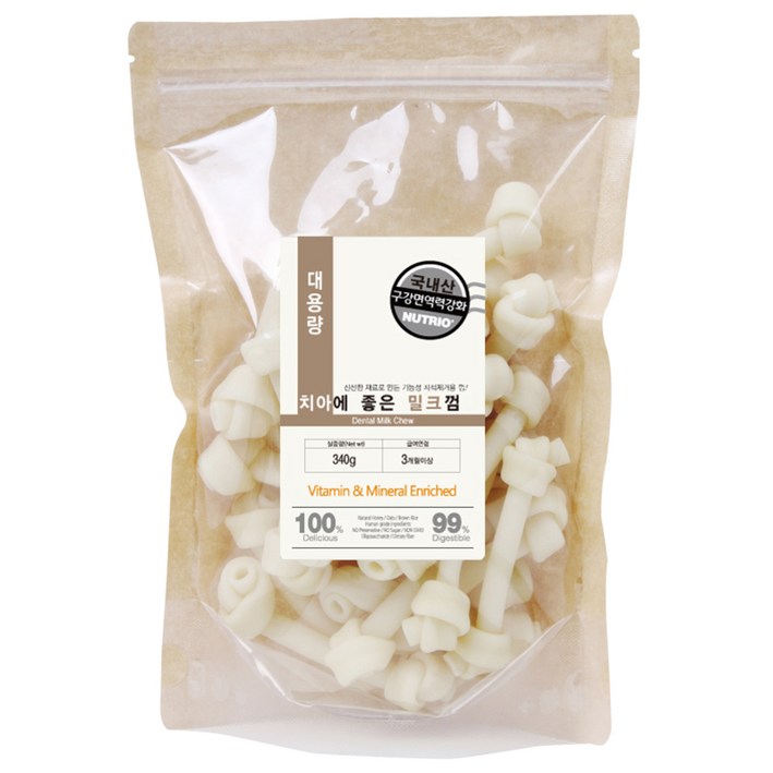 뉴트리오 강아지 치아에 좋은 껌, 우유맛, 340g, 1개