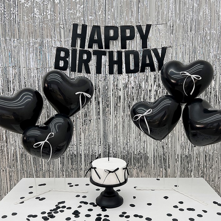 HBD 커튼 파티 세트, 실버블랙, 1세트