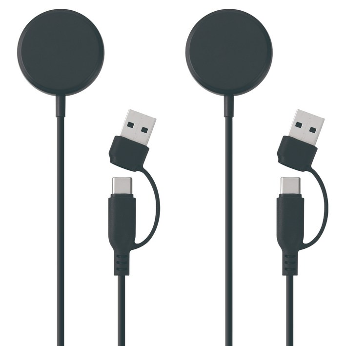 지파워 갤럭시 워치 충전기 USB-A/C 겸용 1m, 블랙, 2개