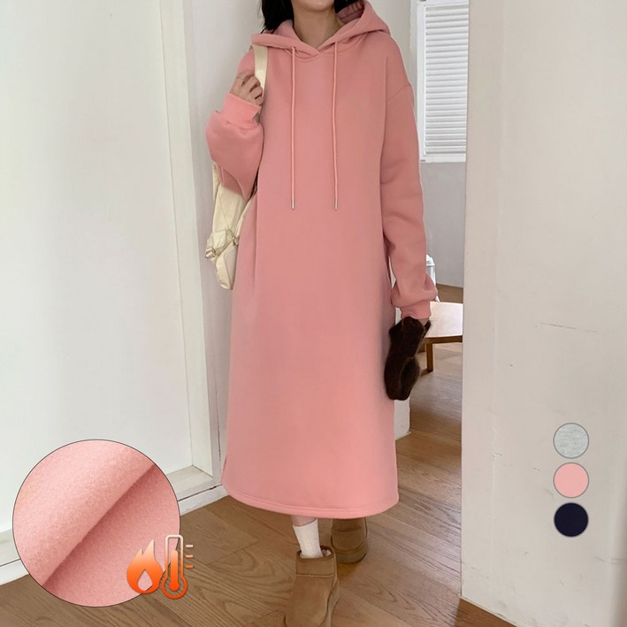 아피나르 여성용 루즈핏 기모 데일리 후드 롱 원피스 아피나르 여성용 루즈핏 기모 데일리 후드 롱 원피스