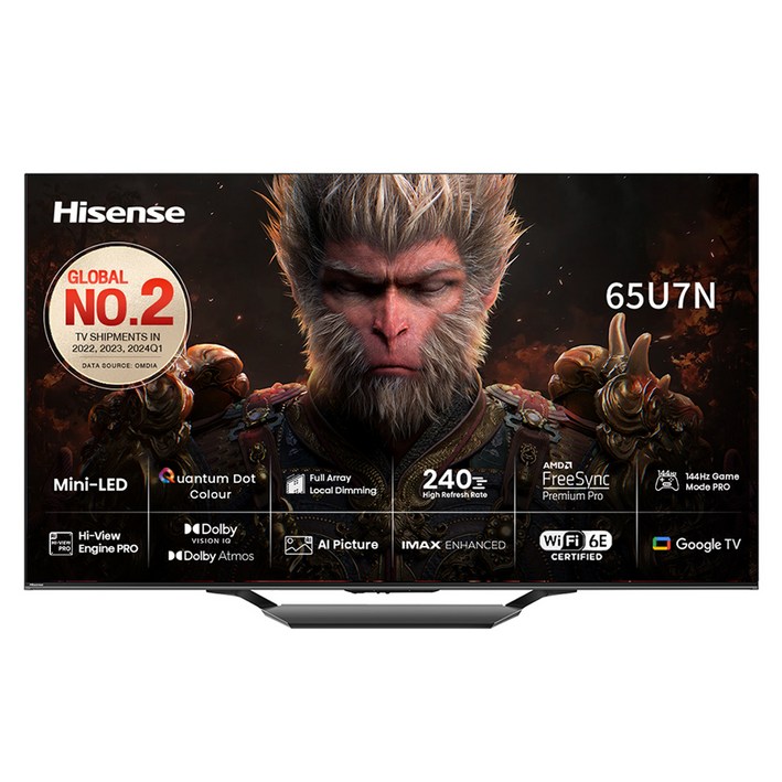 Hisense 4K UHD Mini LED 스마트TV, 65U7N, 방문설치, 벽걸이형, 165cm(65인치)