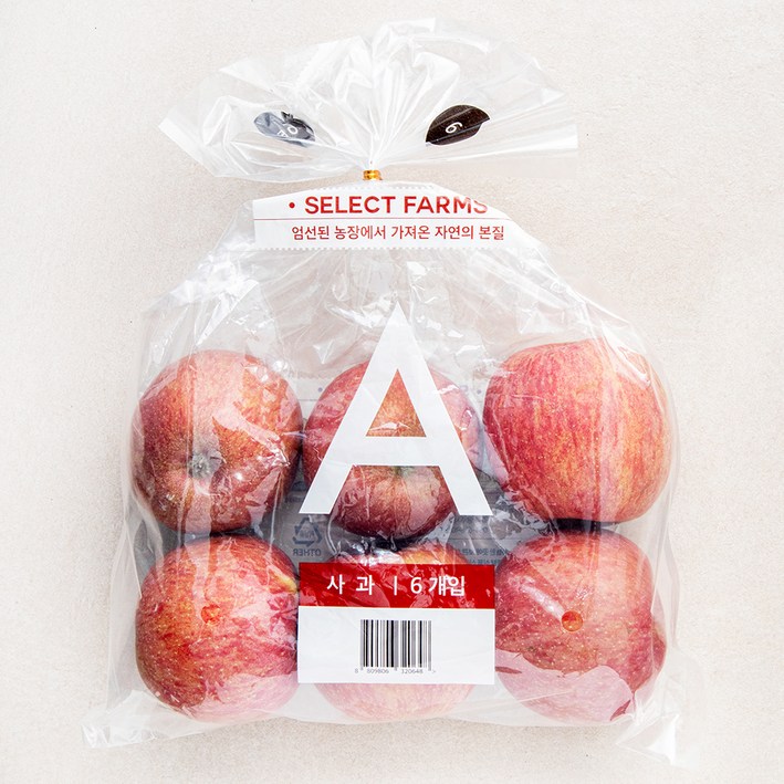셀렉트팜 GAP 인증 A 사과, 1kg(소과, 6입), 1개