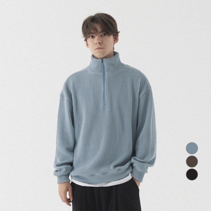 피아네르 남녀공용 컴포터블 오버핏 반집업 카라넥 니트