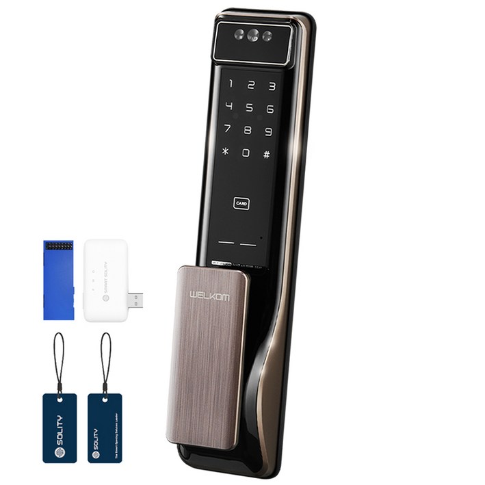 솔리티 웰콤 얼굴인식 푸시풀 디지털 손잡이 있음 도어락 WSP2900A  블루투스 모듈  스마트 브릿지  카드키 2p 세트