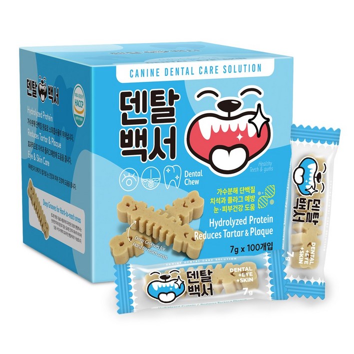 덴탈백서 가수분해 강아지 덴탈 기능성껌, 7g, 100개, 블루(눈+피부)[S]