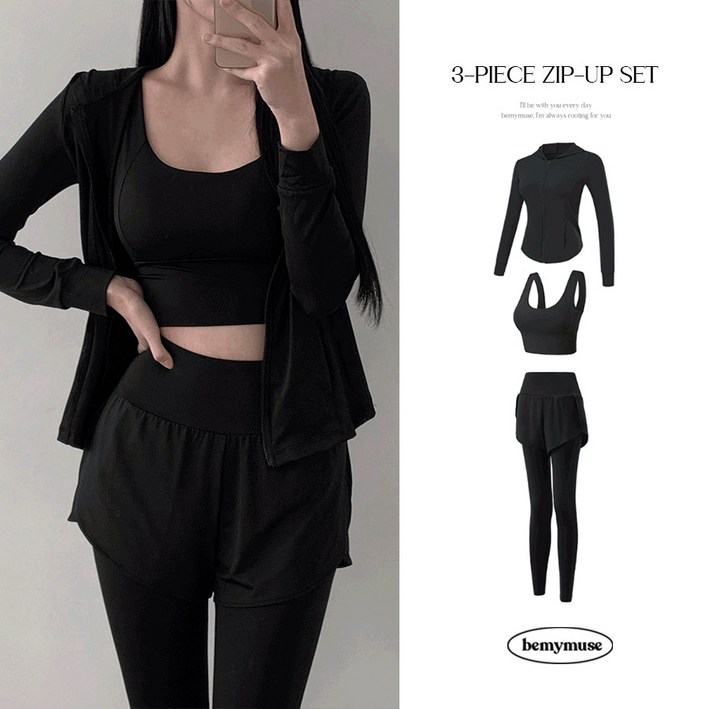 [3피스SET] 버밍 후드 집업 반바지 레깅스 런닝 요가 필라테스 운동복 세트