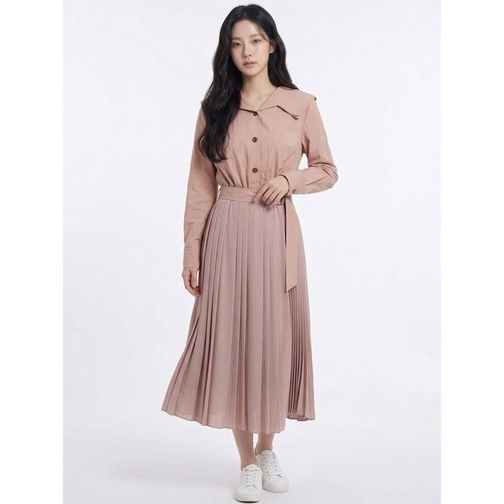 이앤씨 핑크 셔츠형 플리츠 드레스 ENOW31201W