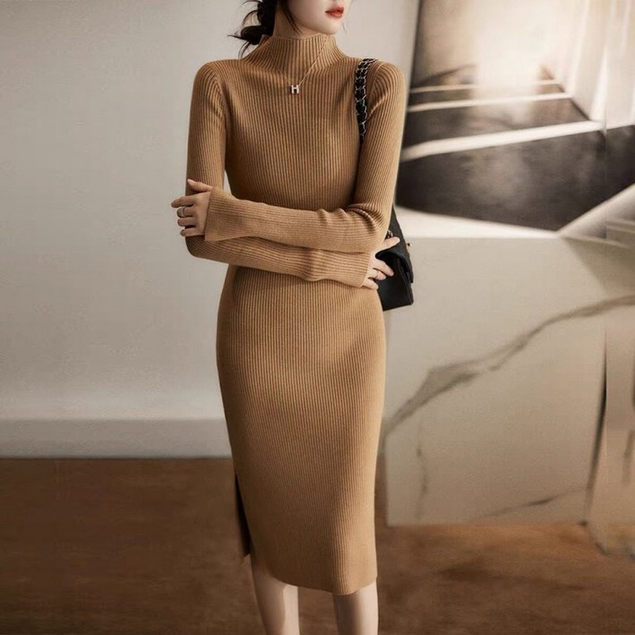 여성 원피스 연말룩 모임룩 상견례룩 하객룩 니트 미드 원피스
