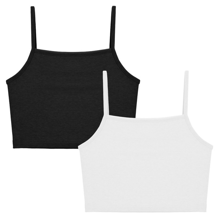 엘라운지 1+1 골지 스퀘어넥 스트링 크롭나시