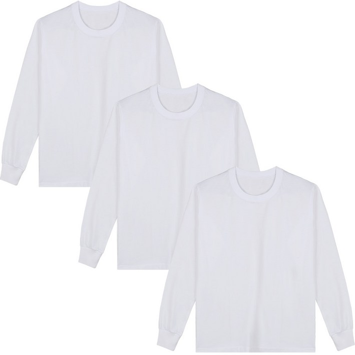 예스플러스 _국내산 베이직 고밀도 순면 긴팔면티 3P_손목시보리