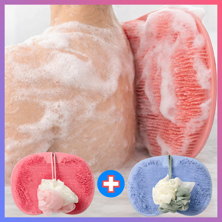 고엘 (1+1) 착 붙는 셀프 때밀이 샤워볼 세트 등 마사지 발 세척, 1개, 1개입, 핑크+블루