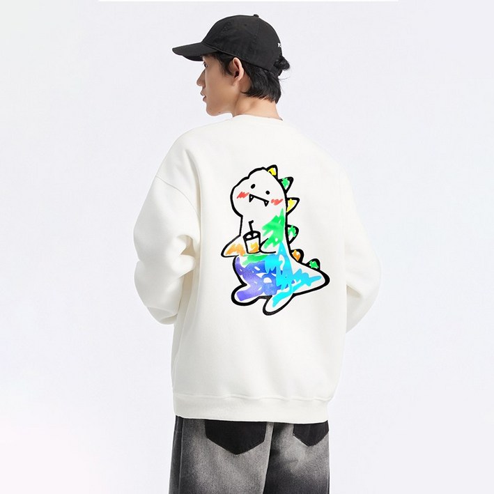 FONOW 남녀공용 귀여운 무지개공룡 귀여운 프린팅 커플룩 맨투맨