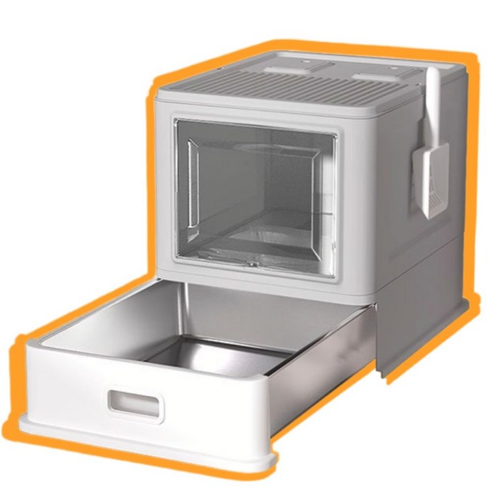 모듀냥 올스텐 고양이화장실 대형 배변통 위생적인 후드형 스테인레스, 1개, 연그레이반오픈