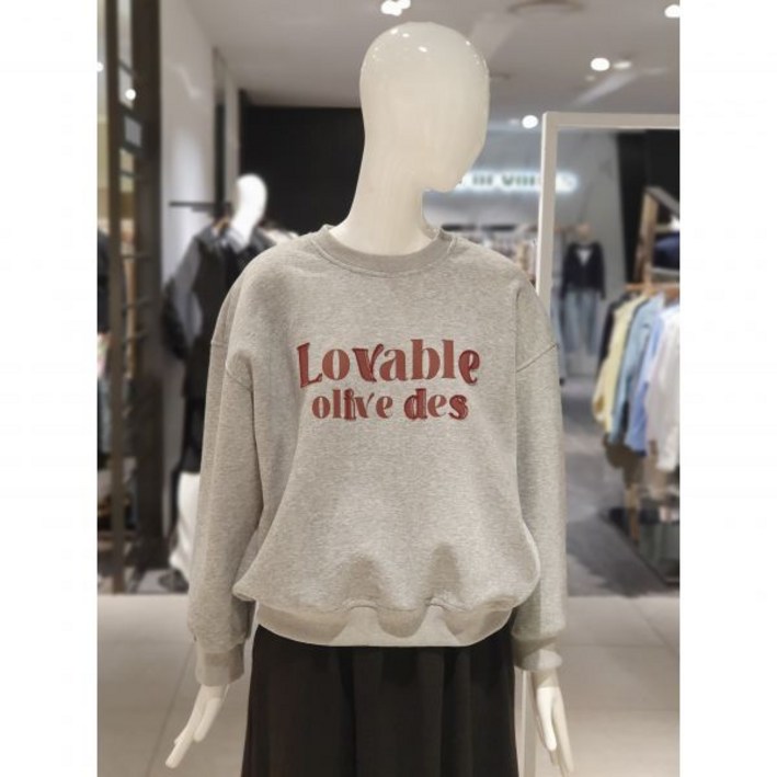 올리브데올리브 YW5SE750 스티치 레터링 포인트 맨투맨 티셔츠