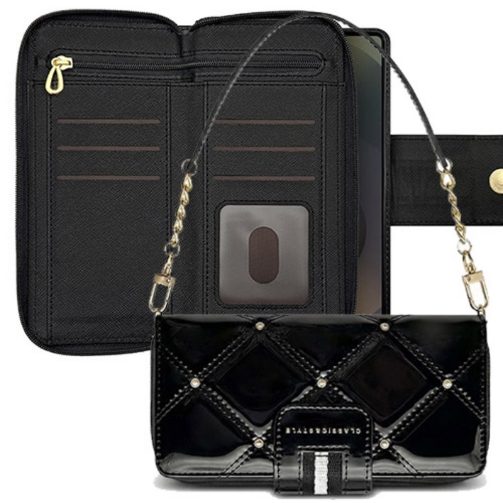 애니글로시 진주 지퍼 지갑 다이어리 케이스