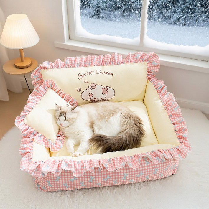 LINSHU 소프트 따뜻함 강아지 방석 분리 가능, 1개, 핑크