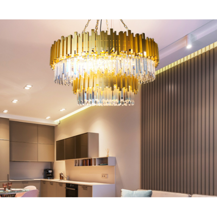 LED 인테리어 주방 거실 카페조명 골드 크리스탈 플라워 32등 펜던트, LED콘램프 12W주광색(하얀빛) 32개