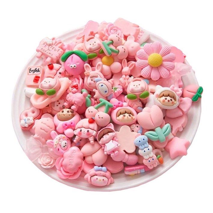 [고퀄리티 데코덴 파츠] 대용량 레진 파츠 다꾸 탑꾸 폰케이스 꾸미기 귀여운 캐릭터 데코 / DIY 방과후 핸드메이드 수업 재료, 50개, 분홍색