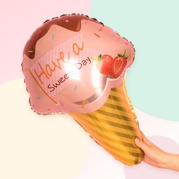 [예쁨주의지호] 대형풍선 패스트푸드풍선 아이스크림풍선 도넛풍선 사탕풍선 은박풍선, 푸드풍선_핑크아이스크림