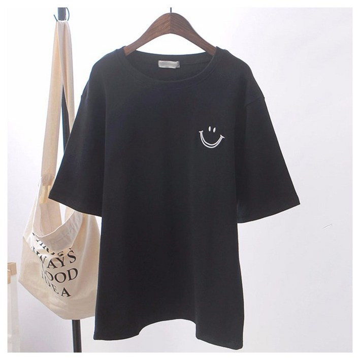 여성 루즈핏 스마일 포인트 데일리 반팔 티셔츠 여성 루즈핏 스마일 포인트 데일리 반팔 티셔츠