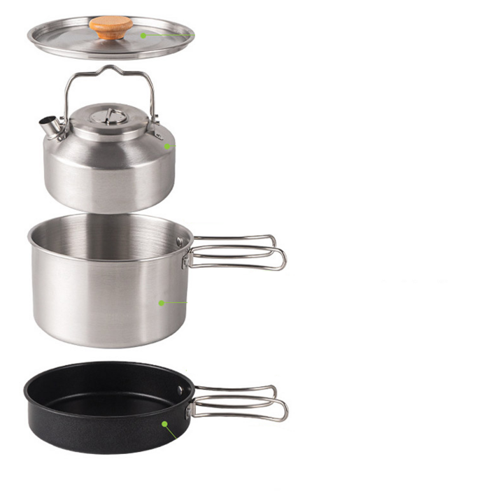 캠핑 스텐 냄비 주전자 후라이팬 3종 코펠 세트, 1개